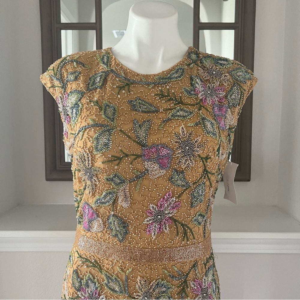 Mac Duggal Beaded Floral Gown Formal Dress, Mustard Yellow, New, Size 10 - Picture 8 of 15